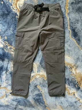 Men's Gray Cargo Jogger Pants with Built-in Belt